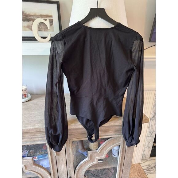 LPA Sheer Long Sleeve Deep V Bodysuit in Black Women’s Size Small - Picture 6 of 10